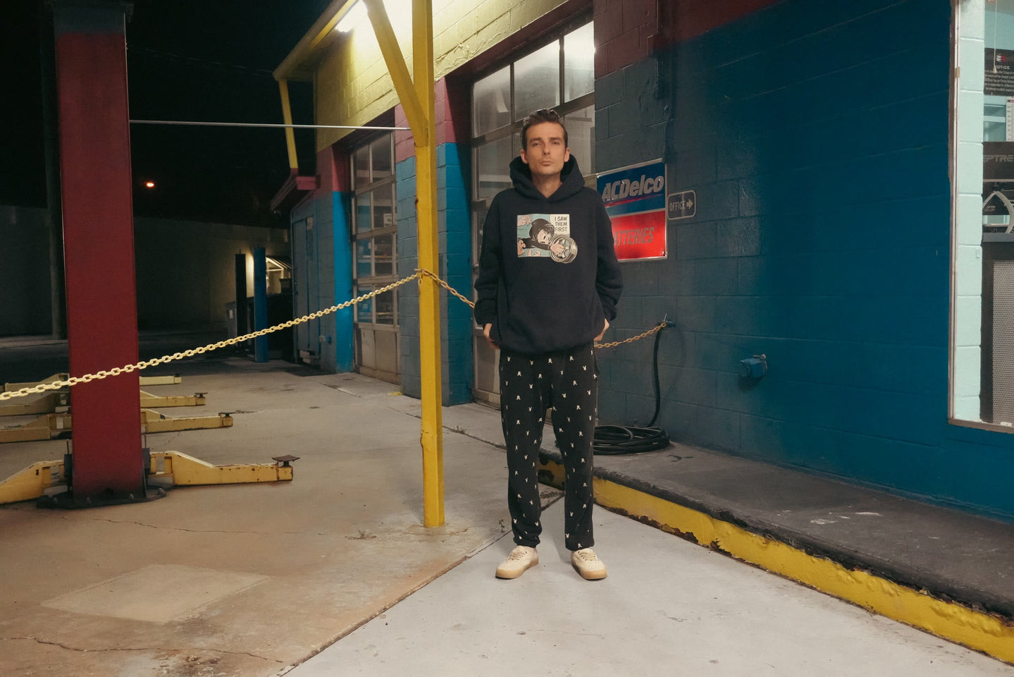 I Saw Them First hoodie - lifestyle angle 2, night garage