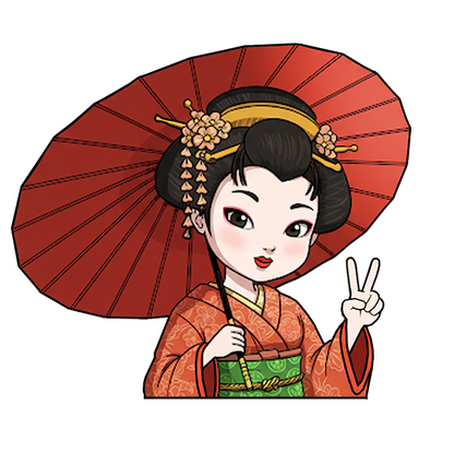 "GEISHA WITH UMBRELLA" JAPANESE CULTURE WINDOW PEEKERS